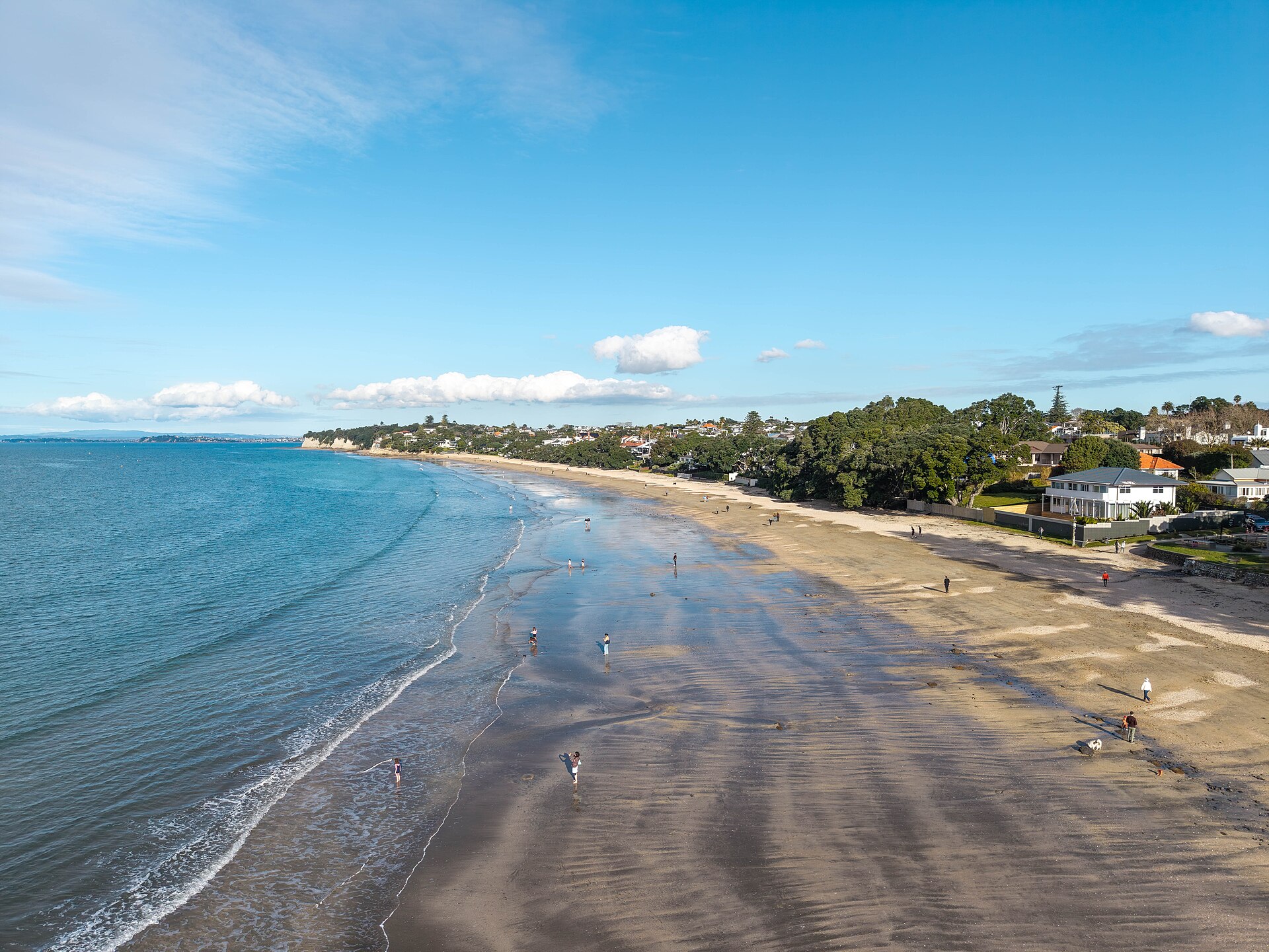 Aerial view of Takapuna Beach from its N end